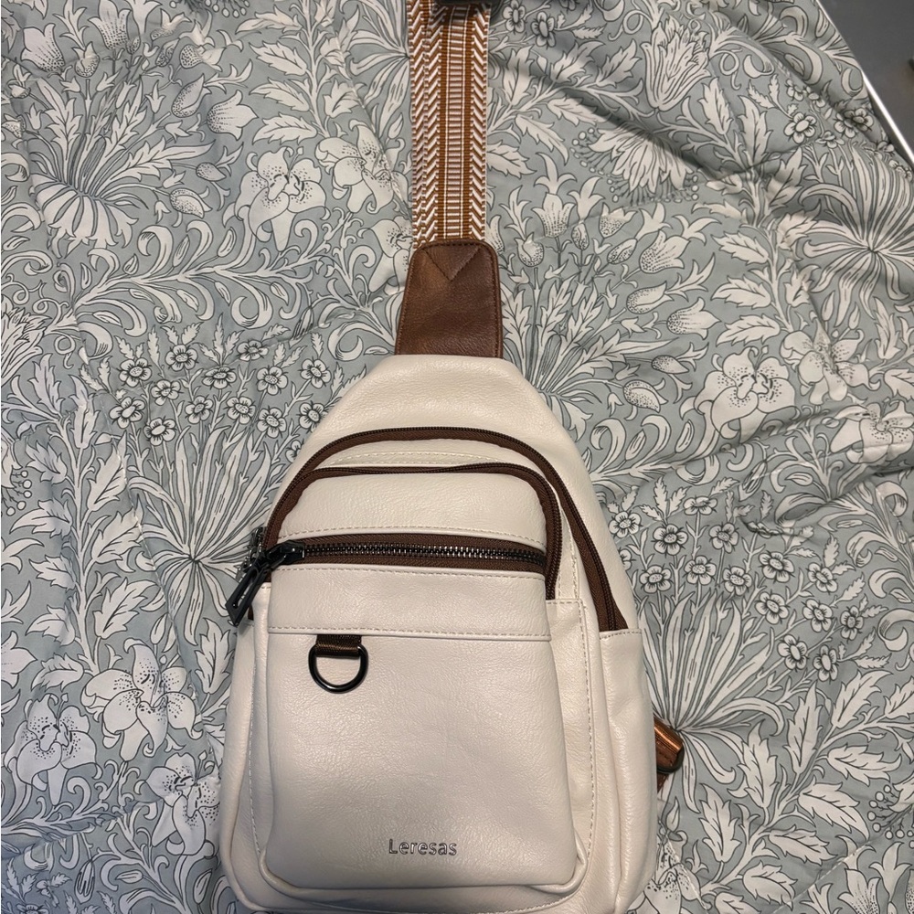 Cream and Brown Women's sling Bag